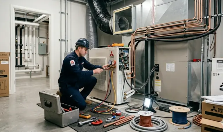 Technician servicing HVAC unit